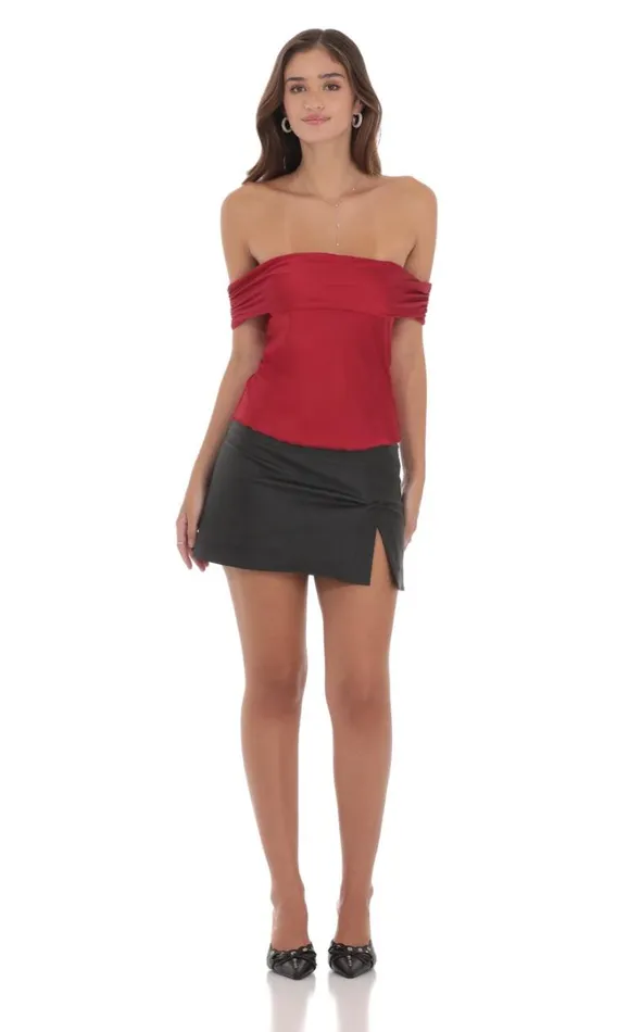 Off Shoulder Satin Top Red Women LUCY IN THE SKY Tops Off Shoulder Satin Top Red Women LUCY IN THE SKY Tops