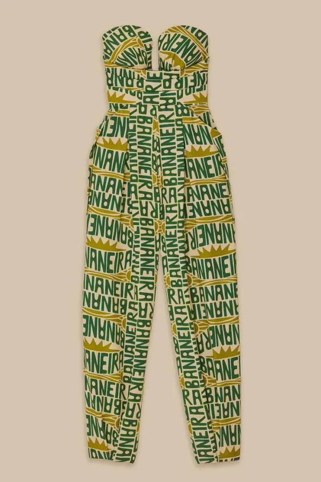 OffWhite Banana Typography Strapless Jumpsuit Women FARM Rio Jumpsuits
