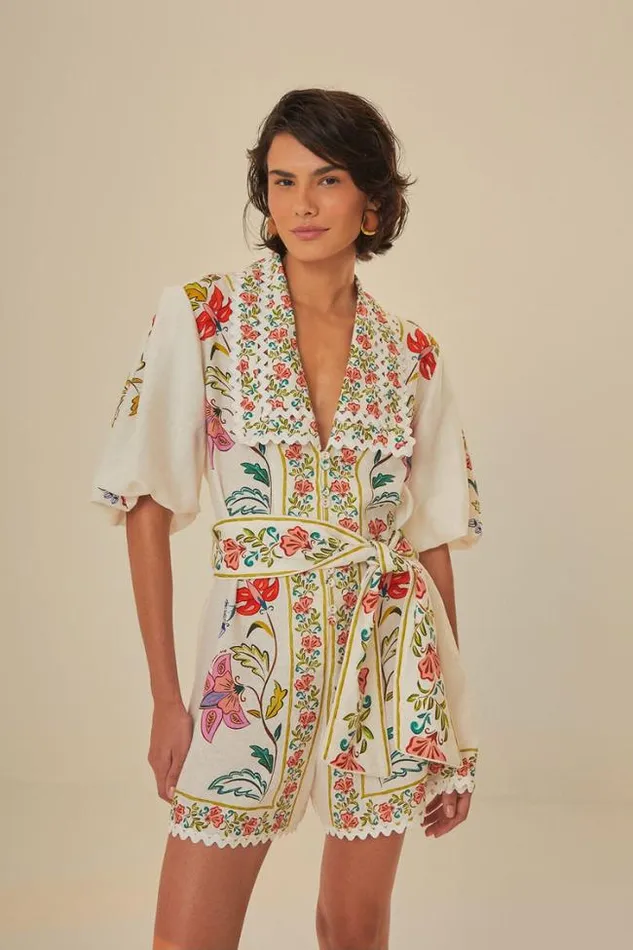 OffWhite Floral Insects Romper Women FARM Rio Rompers