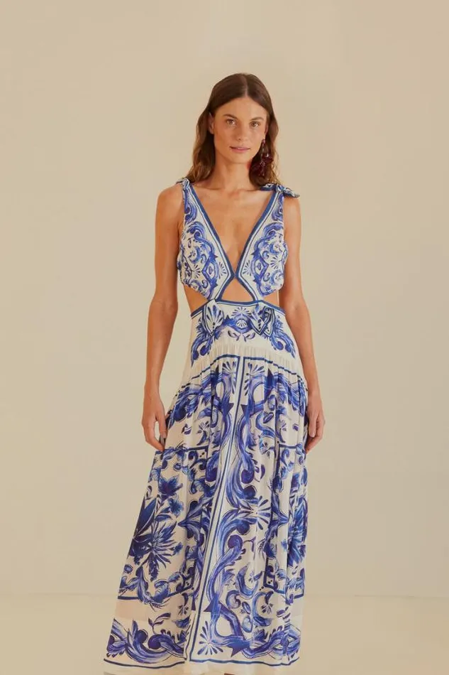 OffWhite Garden Tiles Maxi Dress Women FARM Rio Maxi Dresses