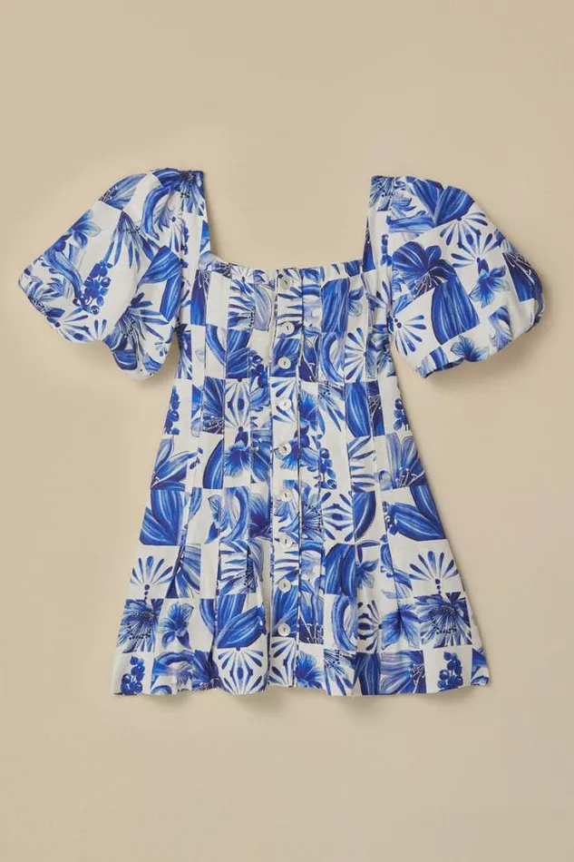 OffWhite Garden Tiles Plaid Mini Dress Women FARM Rio Mini Dresses