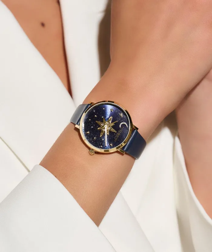 Olivia Burton Celestial Watches Women 35mm Nova Slim Gold and Sapphire Blue Leather Strap Watch