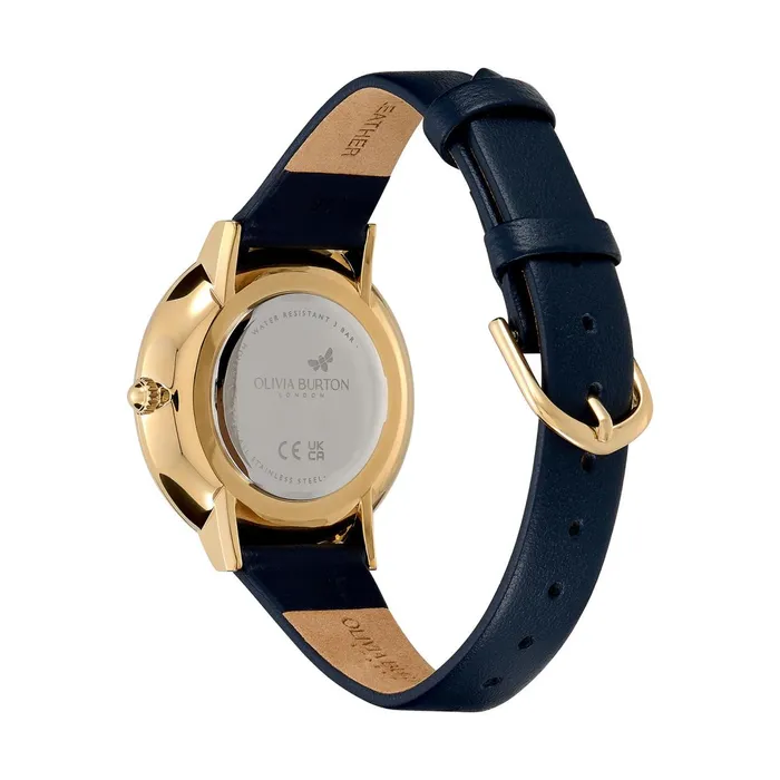 Olivia Burton Celestial Watches Women 35mm Nova Slim Gold and Sapphire Blue Leather Strap Watch