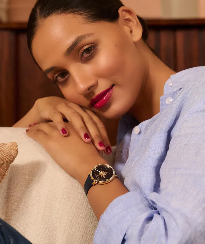 Olivia Burton Celestial Watches Women 35mm Nova Slim Gold and Sapphire Blue Leather Strap Watch