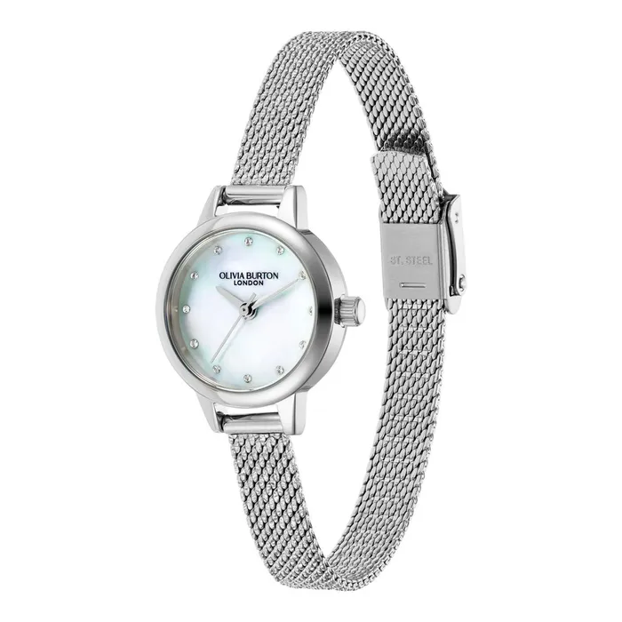 Olivia Burton Classic Watches Women 23mm Mini White and Silver Mesh Watch