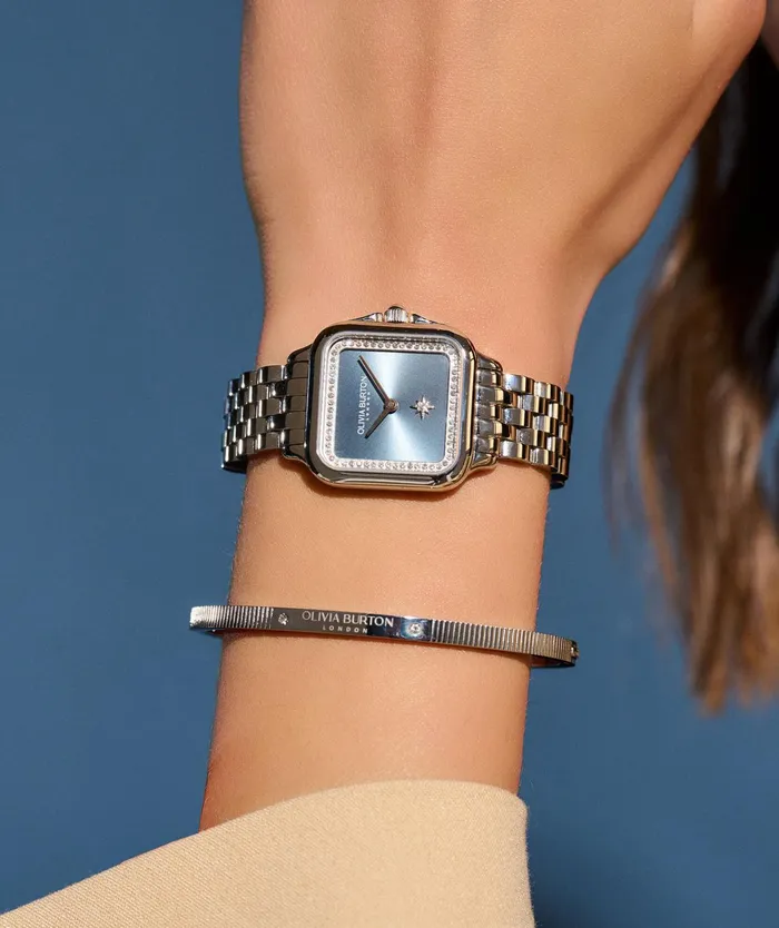 Olivia Burton Classic Watches Women 28mm Grosvenor Blue and Silver Bracelet Watch