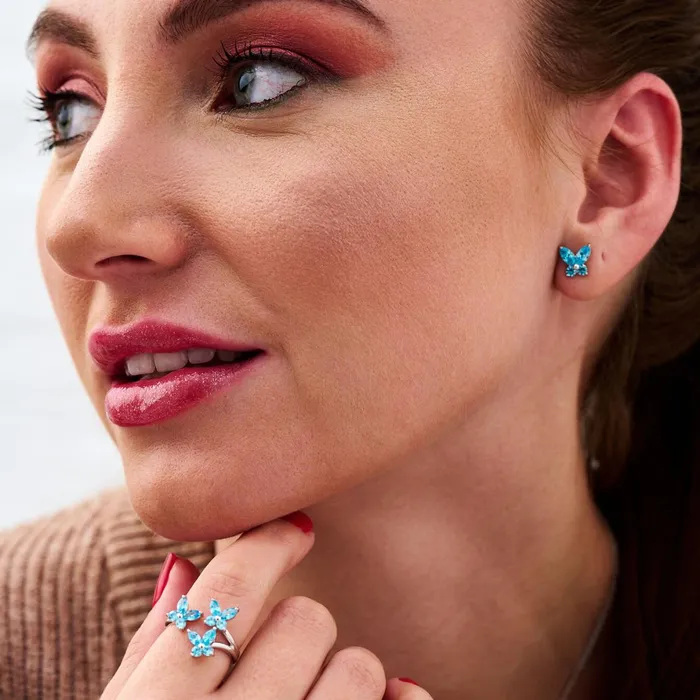 Olivia Burton Earrings Women Silver and Blue Marquise Stud Earrings