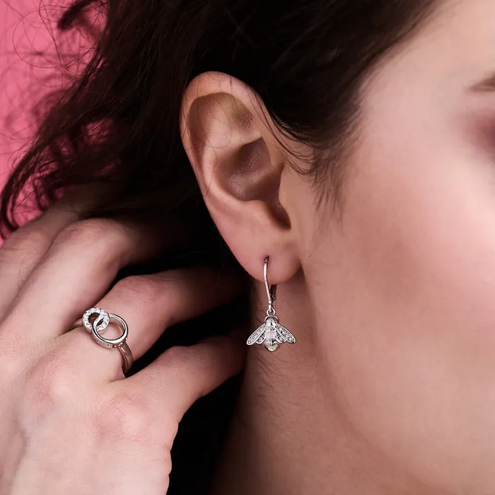 Olivia Burton Earrings Women Silver Bee Lever Back Hoops