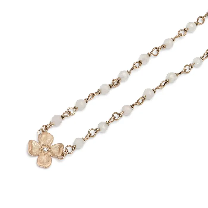 Olivia Burton Necklaces Women Dogwood Rose Gold Plated Beaded Charm Necklace