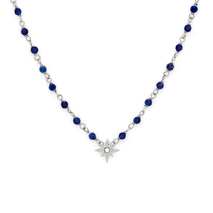 Olivia Burton Necklaces Women North Star Blue and Silver Tone Beaded Charm Necklace
