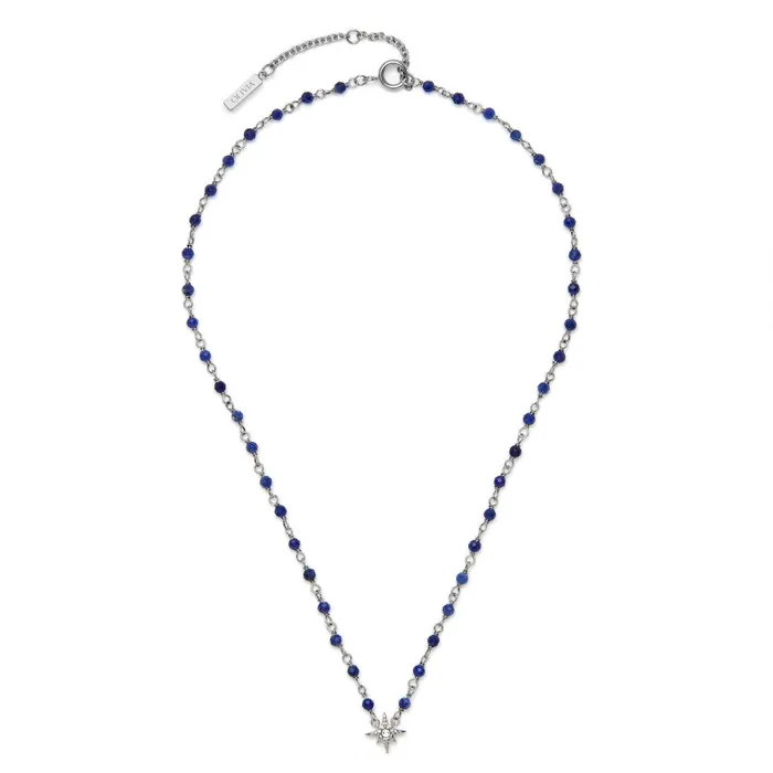 Olivia Burton Necklaces Women North Star Blue and Silver Tone Beaded Charm Necklace