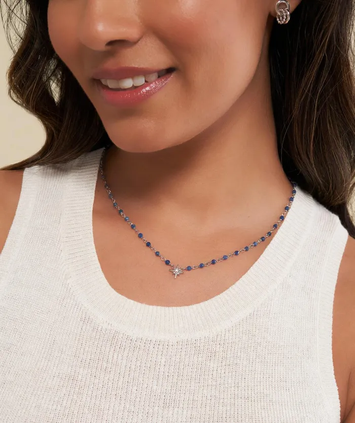 Olivia Burton Necklaces Women North Star Blue and Silver Tone Beaded Charm Necklace