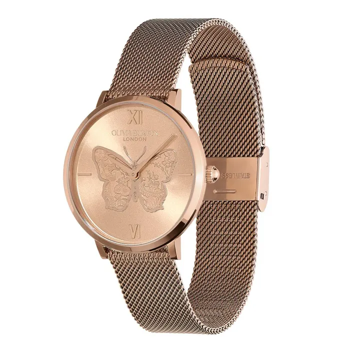 Olivia Burton Signature Watches Women 35mm Butterfly Ultra Slim Rose Gold Mesh Watch