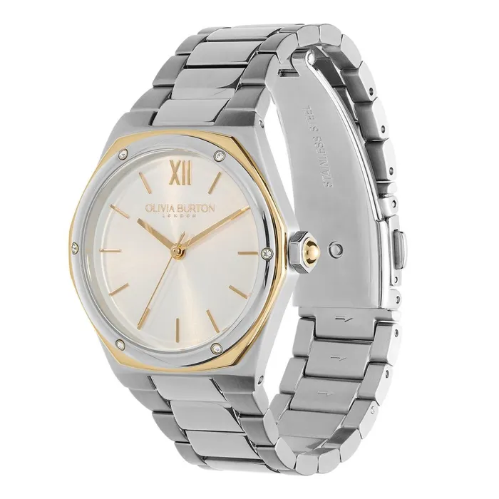 Olivia Burton Sports Luxe Watches Women 33mm Hexa White Gold and Silver Bracelet Watch