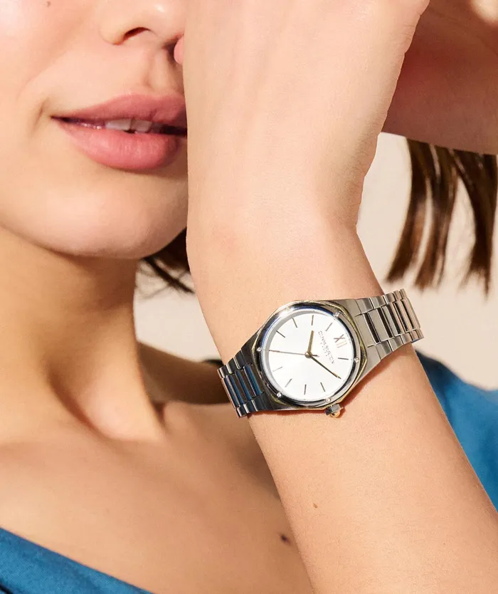 Olivia Burton Sports Luxe Watches Women 33mm Hexa White Gold and Silver Bracelet Watch