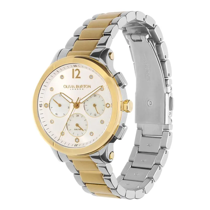 Olivia Burton Sports Luxe Watches Women 38mm MultiFunction Metallic White and Two Tone Bracelet Watch