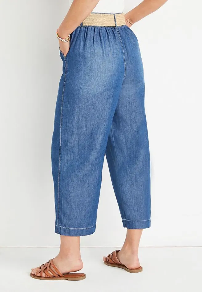One5One High Rise Medium Belted Wide Leg Cropped Jean Women Maurices Bottoms