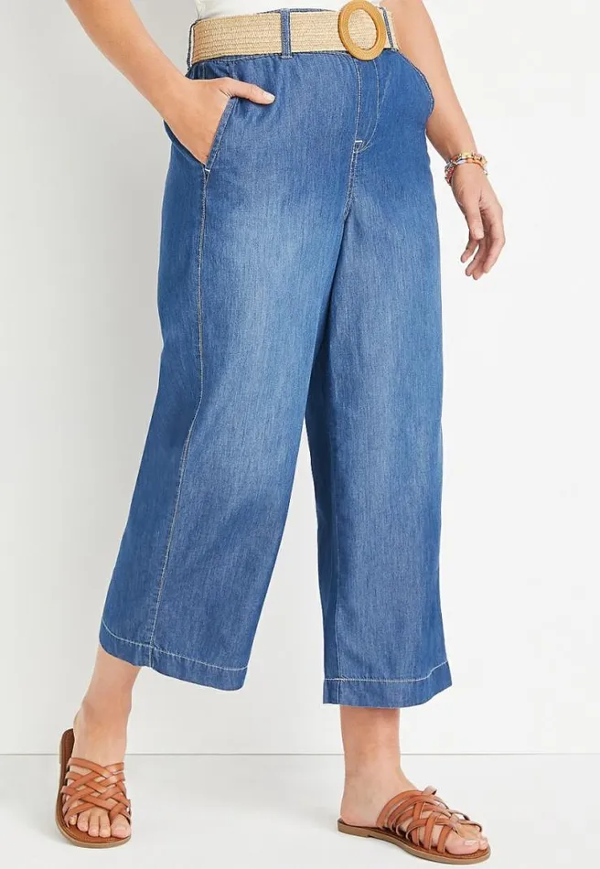 One5One High Rise Medium Belted Wide Leg Cropped Jean Women Maurices Bottoms