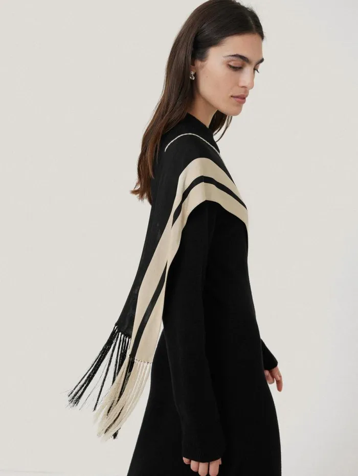 Opera Scarf Knitted Dress Black Women Jigsaw Knitwear and Cashmere