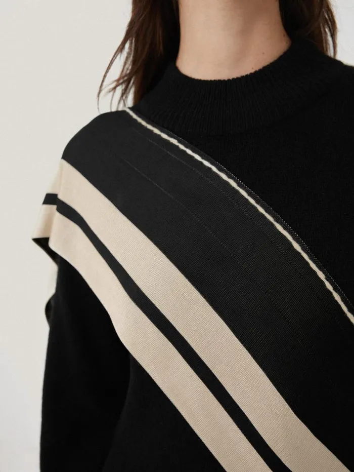 Opera Scarf Knitted Dress Black Women Jigsaw Knitwear and Cashmere