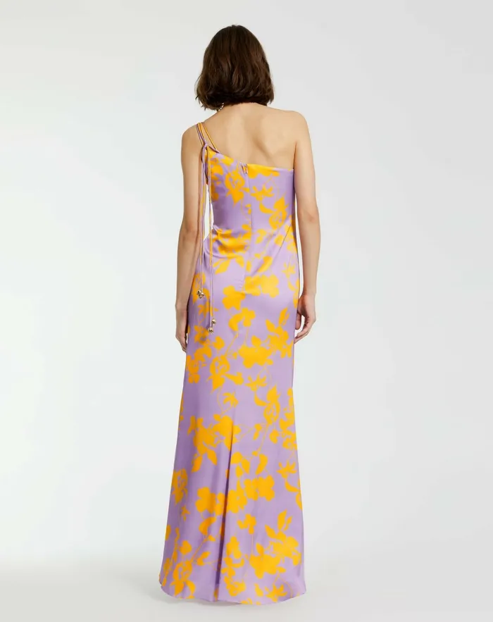 Orchid Floral Printed Charmeuse One Shoulder Maxi Dress With Slit 8211 FI Orchid Multi Every Day Dresses Mac Duggal Women