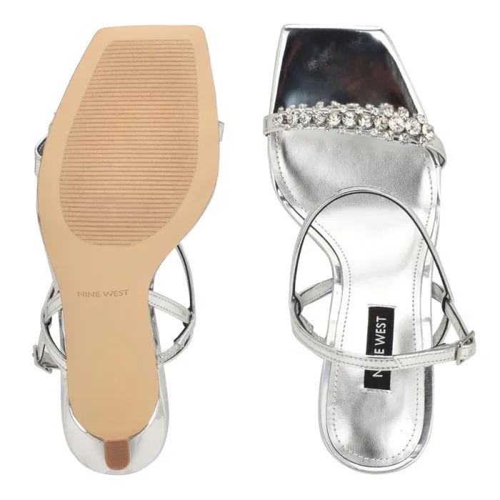 Oreece Heeled Slingback Sandals Silver Women Nine West Sandals