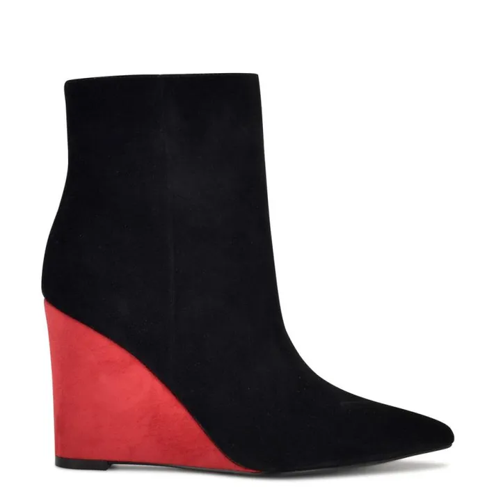 Paes Wedge Booties Blackred Suede Women Nine West Boots and Booties