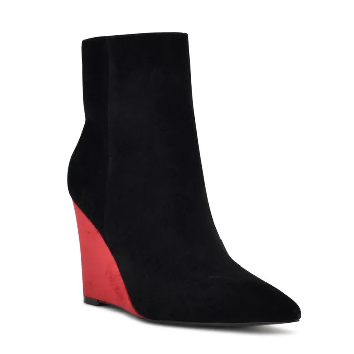 Paes Wedge Booties Blackred Suede Women Nine West Boots and Booties Paes Wedge Booties Blackred Suede Women Nine West Boots and Booties