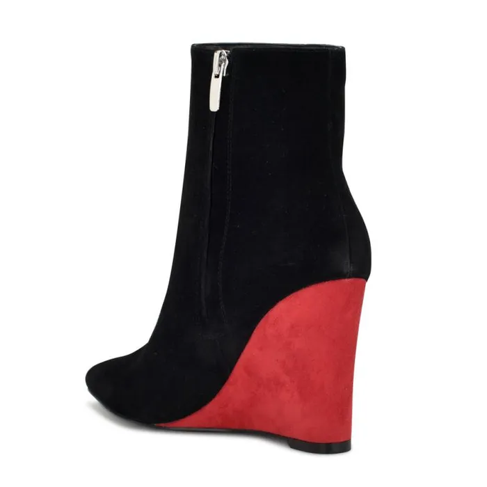 Paes Wedge Booties Blackred Suede Women Nine West Boots and Booties Paes Wedge Booties Blackred Suede Women Nine West Boots and Booties
