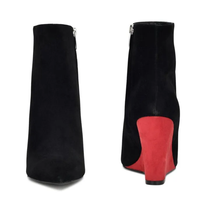 Paes Wedge Booties Blackred Suede Women Nine West Boots and Booties Paes Wedge Booties Blackred Suede Women Nine West Boots and Booties