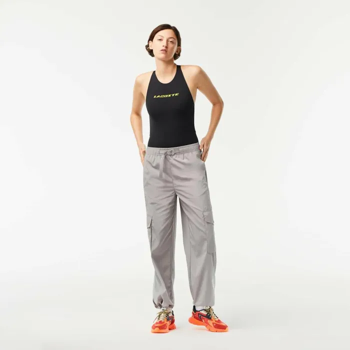 Pants and Leggings Women Lacoste Womens Wide Leg Cargo Pants Grey Kzw