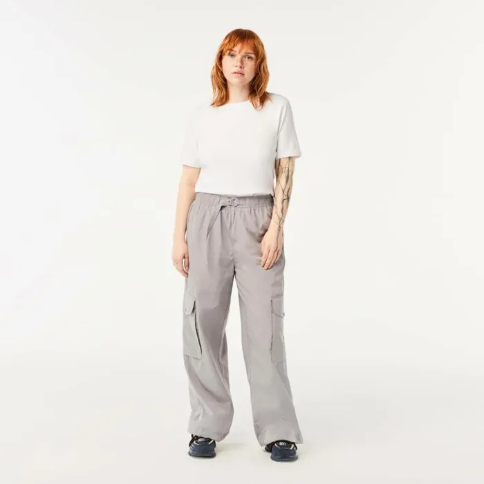 Pants and Leggings Women Lacoste Womens Wide Leg Cargo Pants Grey Kzw