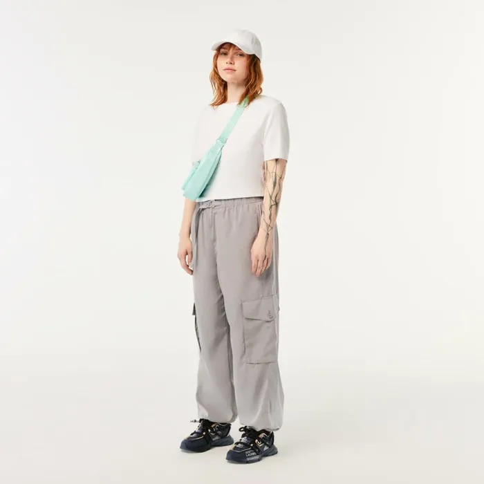 Pants and Leggings Women Lacoste Womens Wide Leg Cargo Pants Grey Kzw