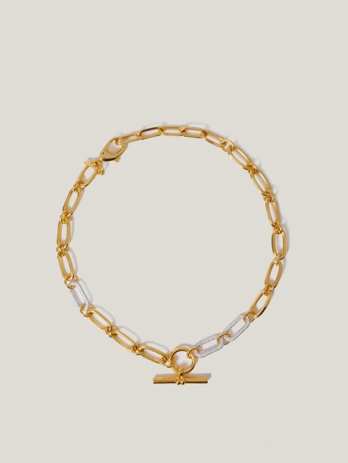 Pave Trombone Chain Necklace Gold Women Jigsaw Party