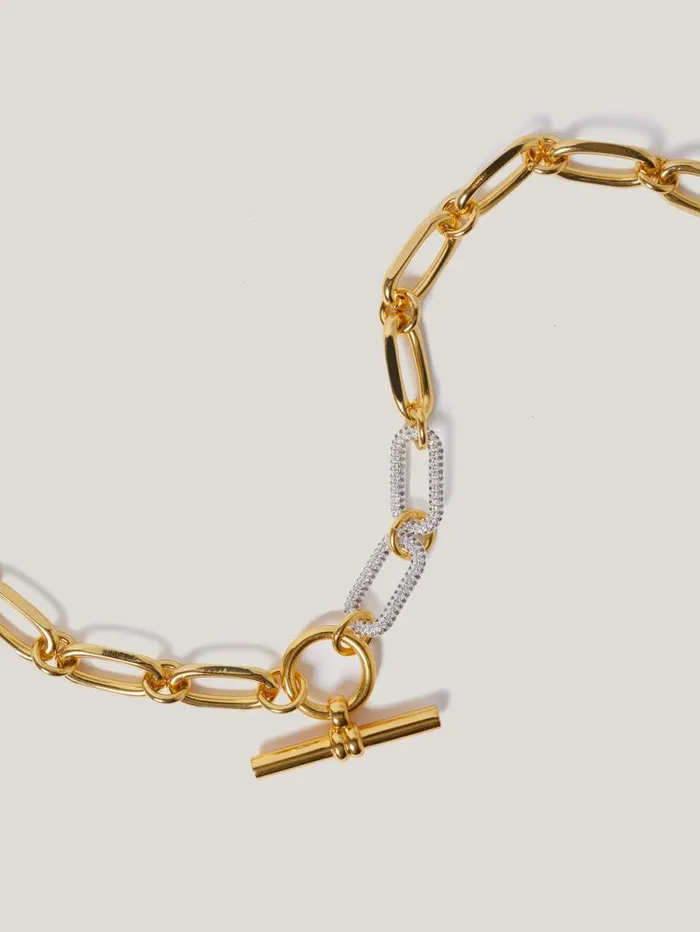 Pave Trombone Chain Necklace Gold Women Jigsaw Party