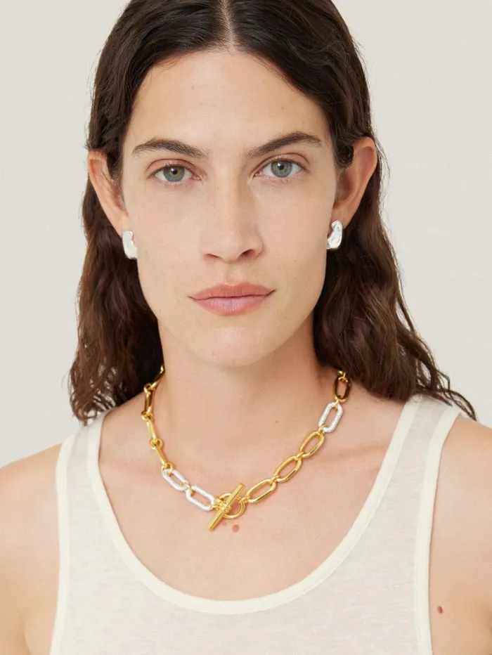 Pave Trombone Chain Necklace Gold Women Jigsaw Party