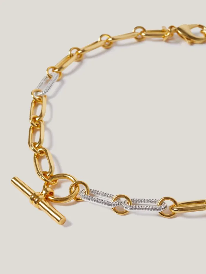 Pave Trombone Chain Necklace Gold Women Jigsaw Party