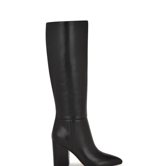 Peachey Heeled Boots Black Leather Women Nine West Boots and Booties