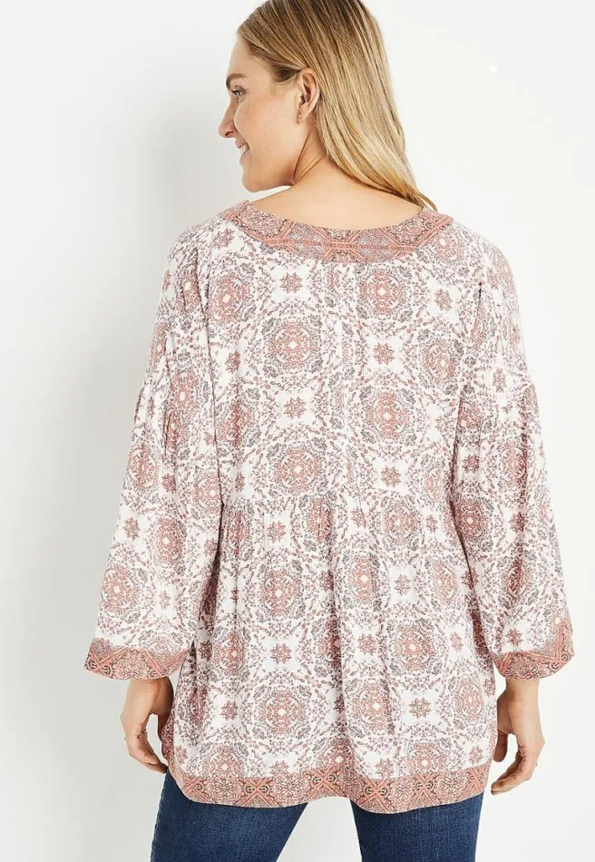Pink Medallion Bell Sleeve Blouse Women Maurices Tops