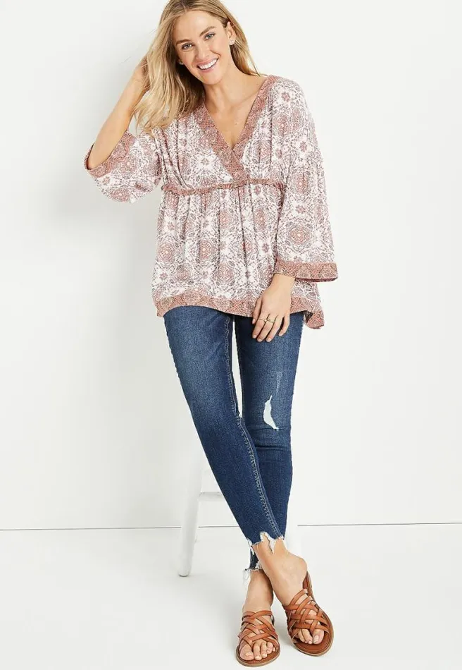 Pink Medallion Bell Sleeve Blouse Women Maurices Tops