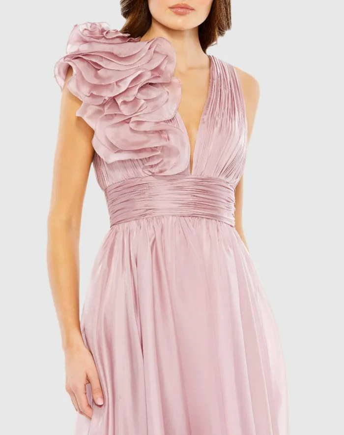 Pink Sleeveless Chiffon ALine Tea Length Cocktail Dress Rose Cocktail Dresses Mac Duggal Women