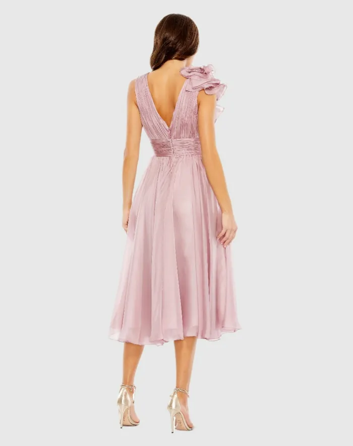 Pink Sleeveless Chiffon ALine Tea Length Cocktail Dress Rose Cocktail Dresses Mac Duggal Women