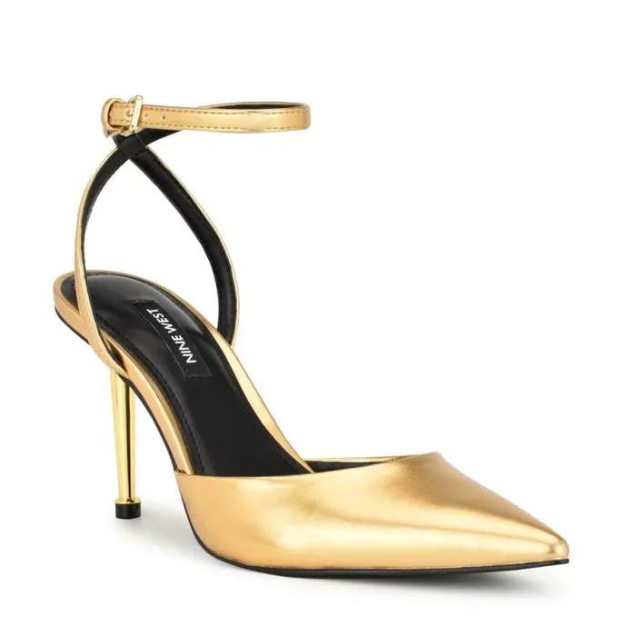 Plaza Ankle Strap Pumps Platino Women Nine West Heels Plaza Ankle Strap Pumps Platino Women Nine West Heels
