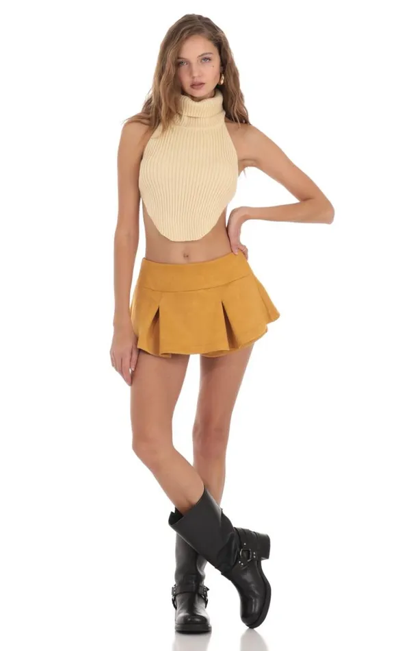 Pleated Mini Skort Mustard Women LUCY IN THE SKY Shorts