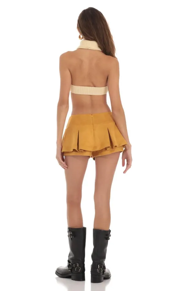 Pleated Mini Skort Mustard Women LUCY IN THE SKY Shorts