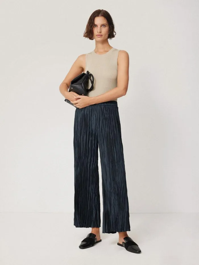 Plisse Trouser Navy Women Jigsaw Trousers