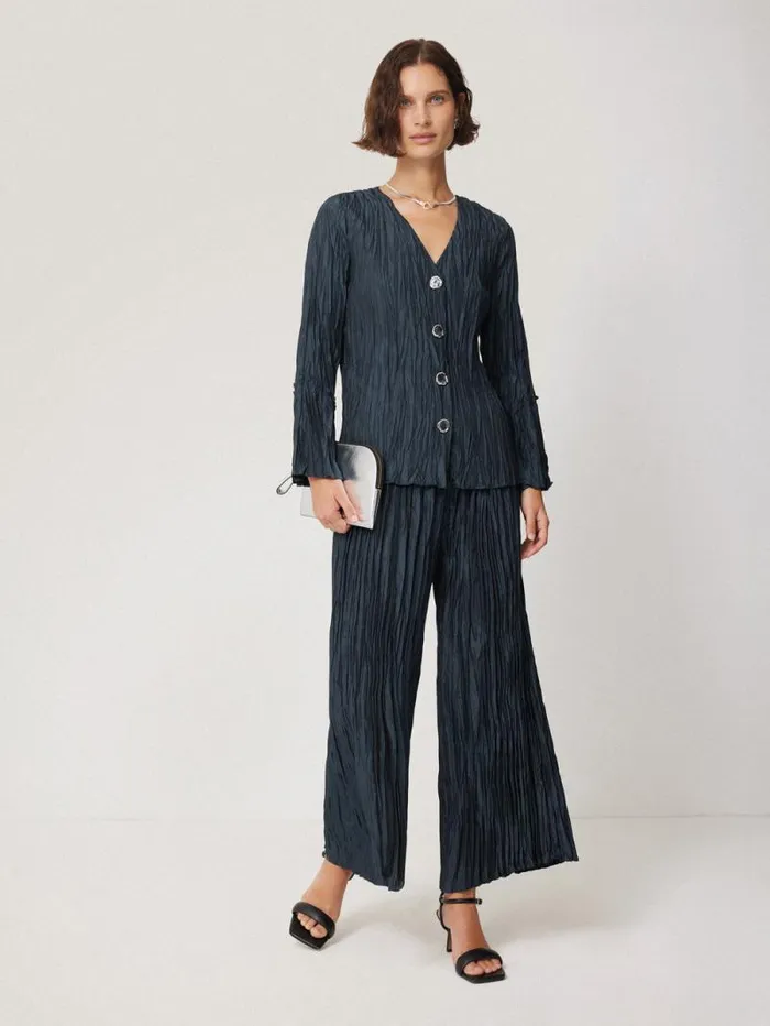 Plisse Trouser Navy Women Jigsaw Trousers