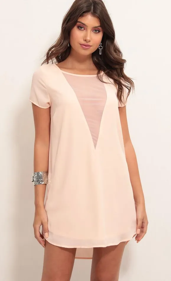 Plunge Shift Dress Light Coral Women LUCY IN THE SKY Tops