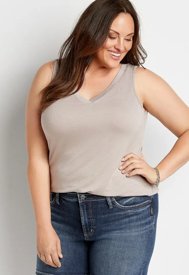 Plus Size 247 Solid V Neck Tank Top Women Maurices Plus Tops