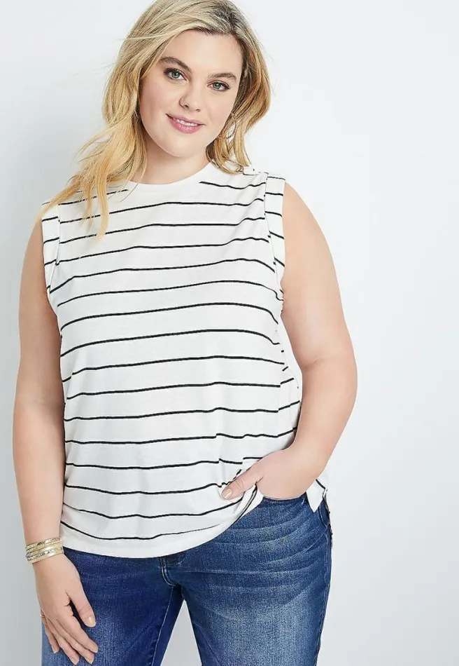 Plus Size 247 White Striped Muscle Tank Top Women Maurices Plus Tops